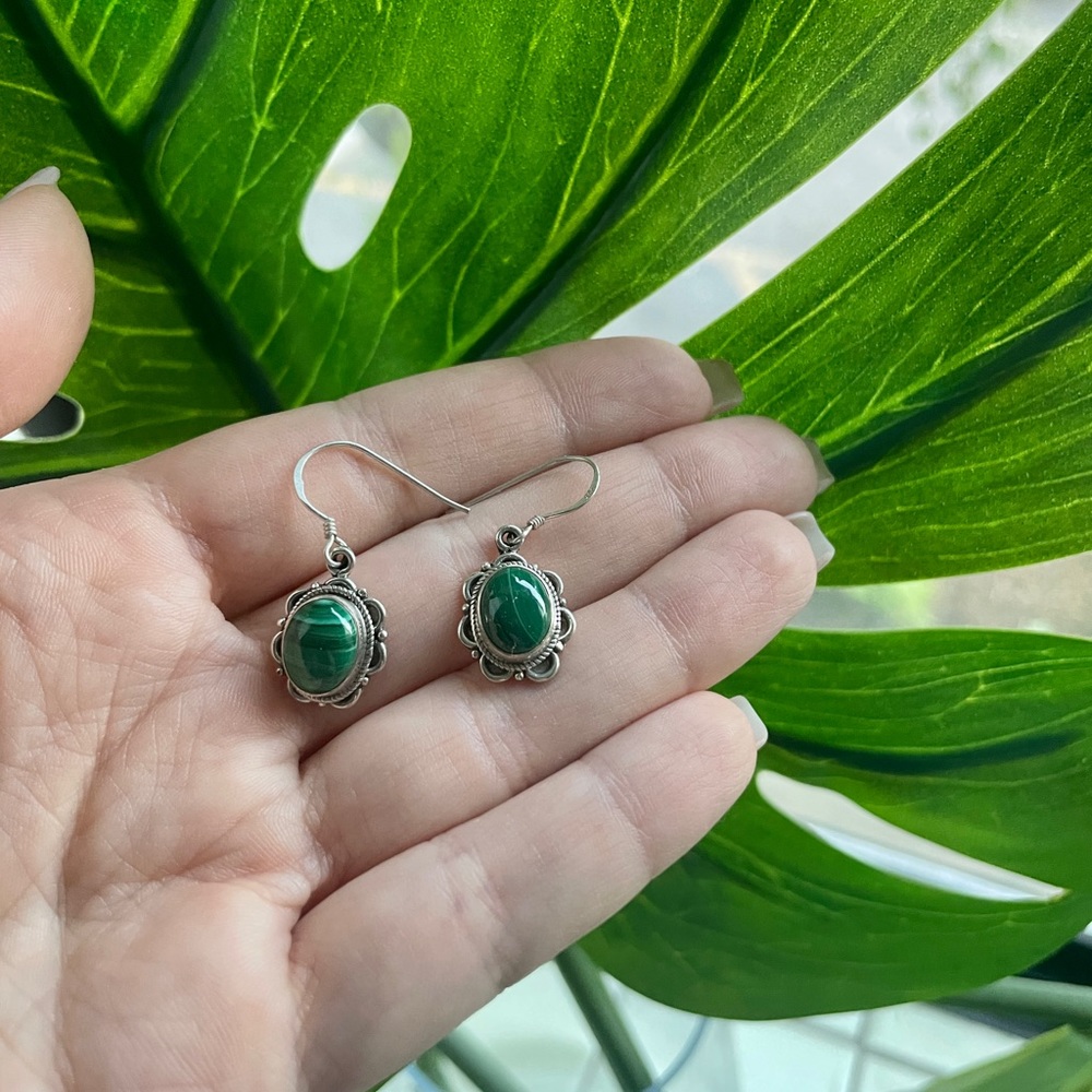 Green malachite silver earrings